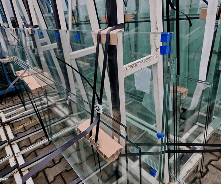 Logistique sécurisée livraison directe sur site sur chevalets dédiés pour éviter la casse du verre